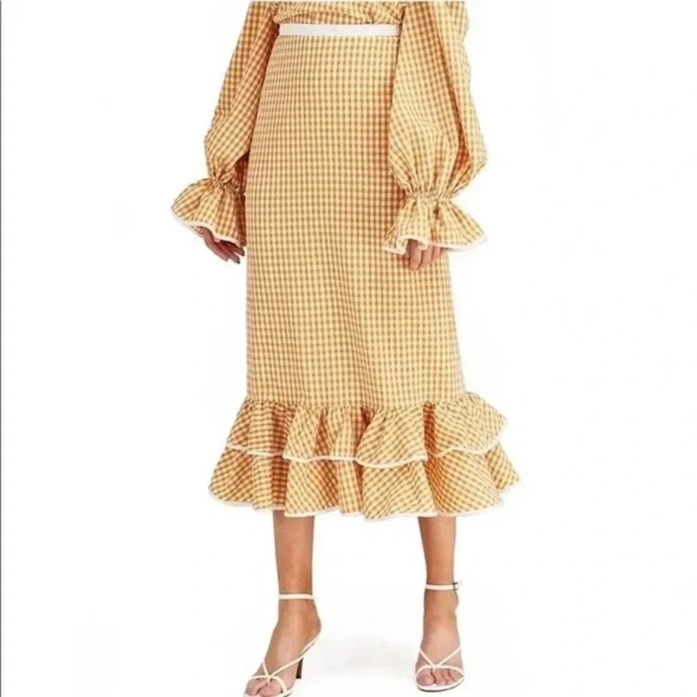 Keepsake the Label Gingham Ruffle Midi Skirt - Yellow and white - XS